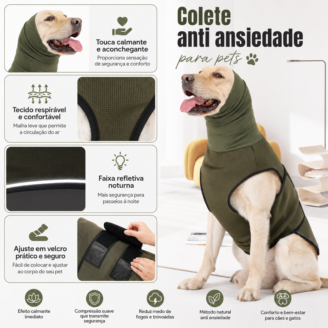Colete Anti-Ansiedade para Cães e Gatos - Proteção para Corpo e Orelhas contra barulhos