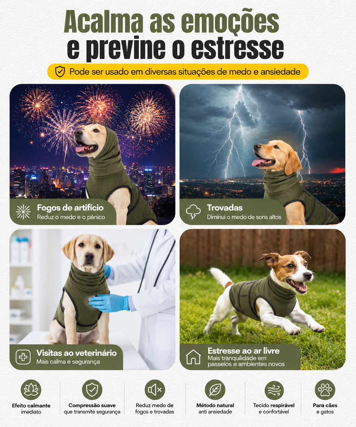 Colete Anti-Ansiedade para Cães e Gatos - Proteção para Corpo e Orelhas contra barulhos
