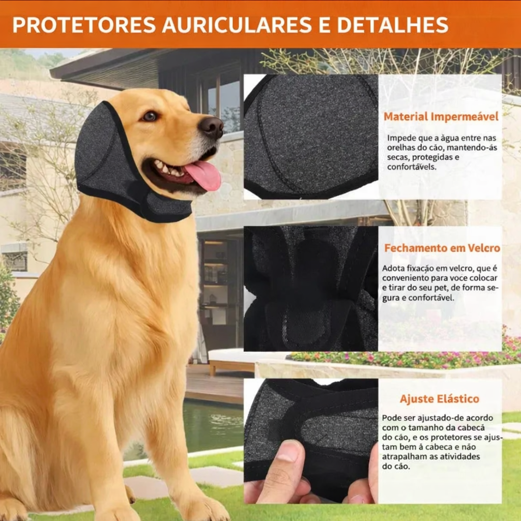 Protetor de Ouvido Anti-Ansiedade para Cães - Abafador de Ruídos Impermeável para Natação e Segurança