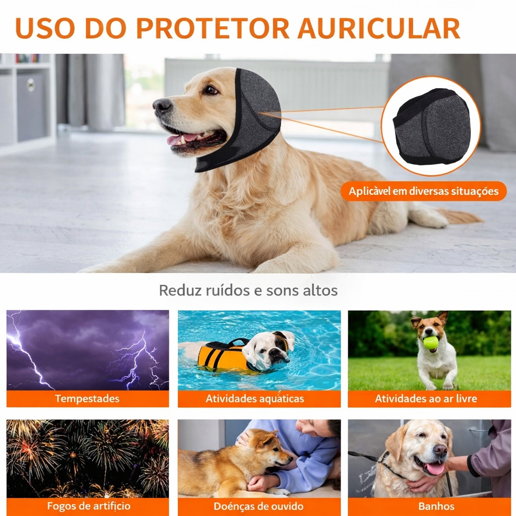 Protetor de Ouvido Anti-Ansiedade para Cães - Abafador de Ruídos Impermeável para Natação e Segurança