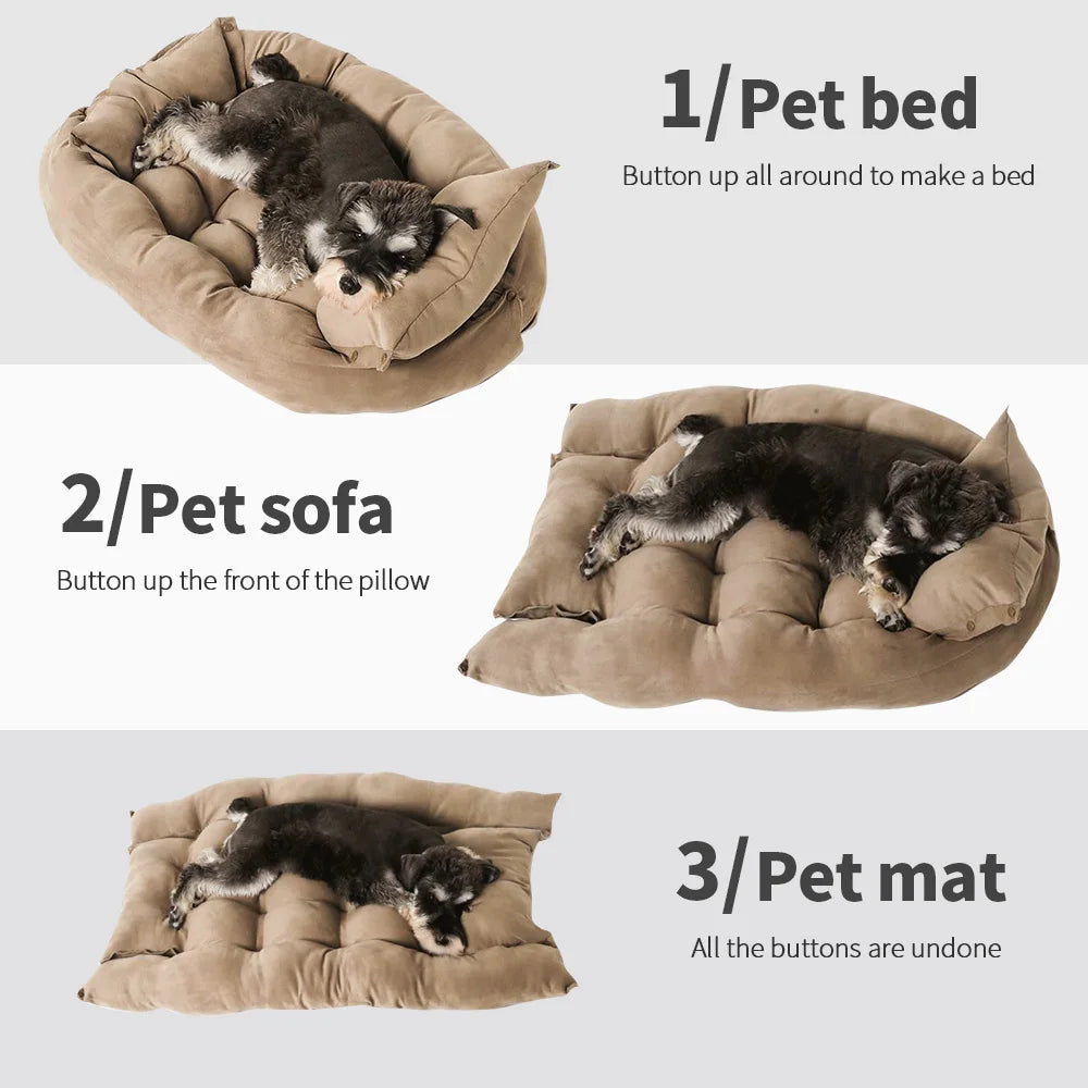Colchonete Cama Multifuncional 3 em 1 para Cães e Gatos - Sofá Aquecido para Inverno com Almofada