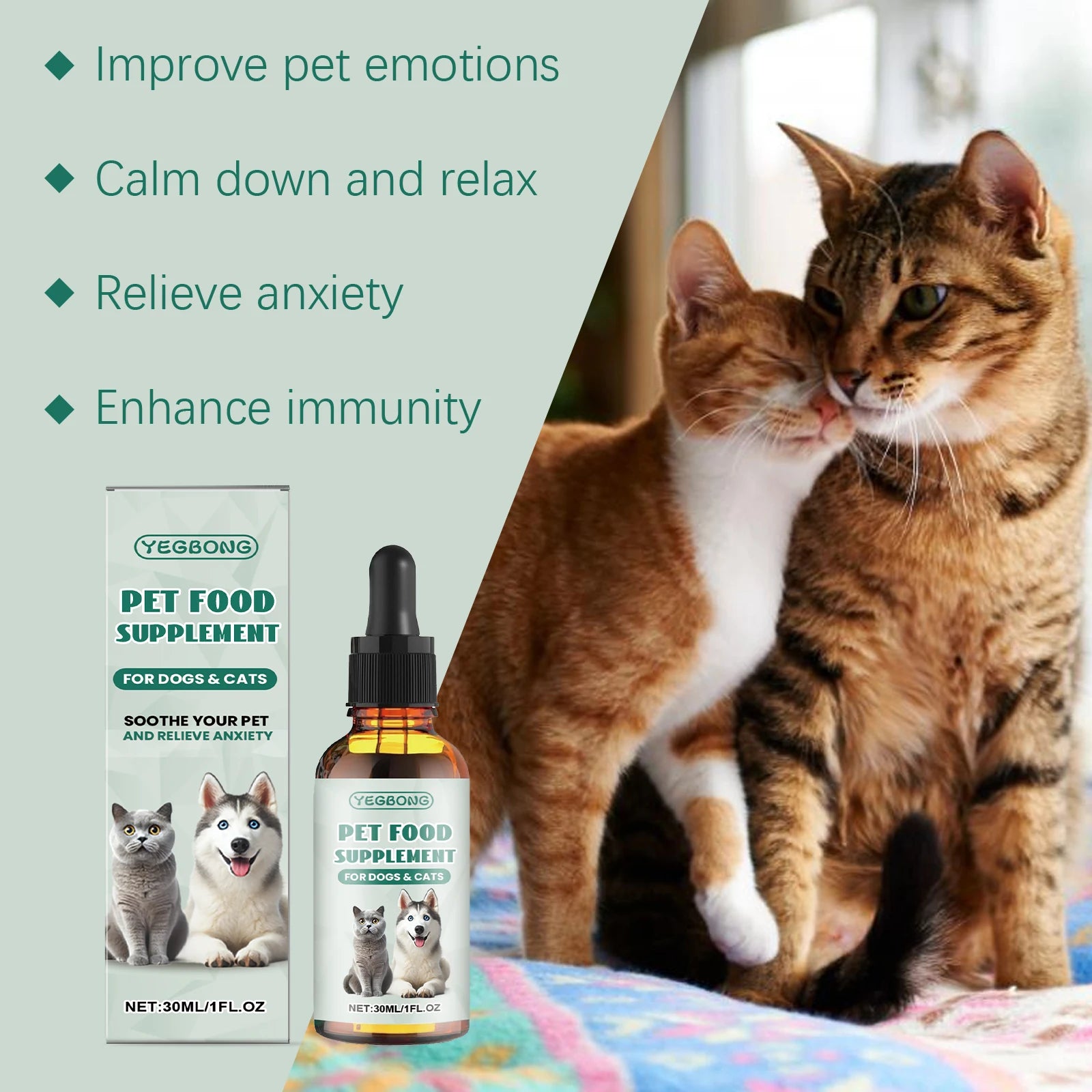 Suplemento Alimentar Anti-Ansiedade para Pets - Gotas Calmantes de Fácil Administração para Cães e Gatos