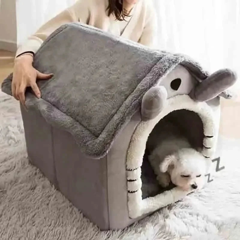 Casinha para Cães Indoor Aquecida - Tenda Macia com Almofada Removível e Lavável para Todas as Estações