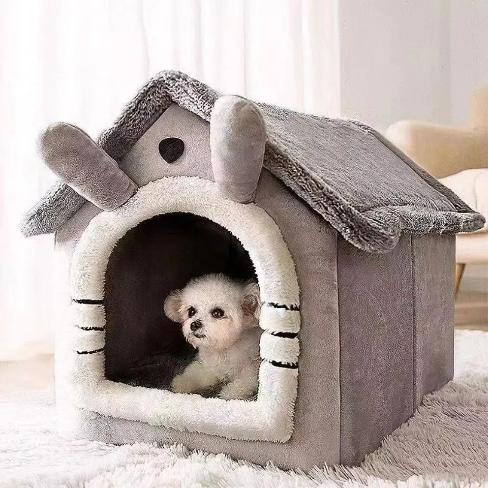 Casinha para Cães Indoor Aquecida - Tenda Macia com Almofada Removível e Lavável para Todas as Estações