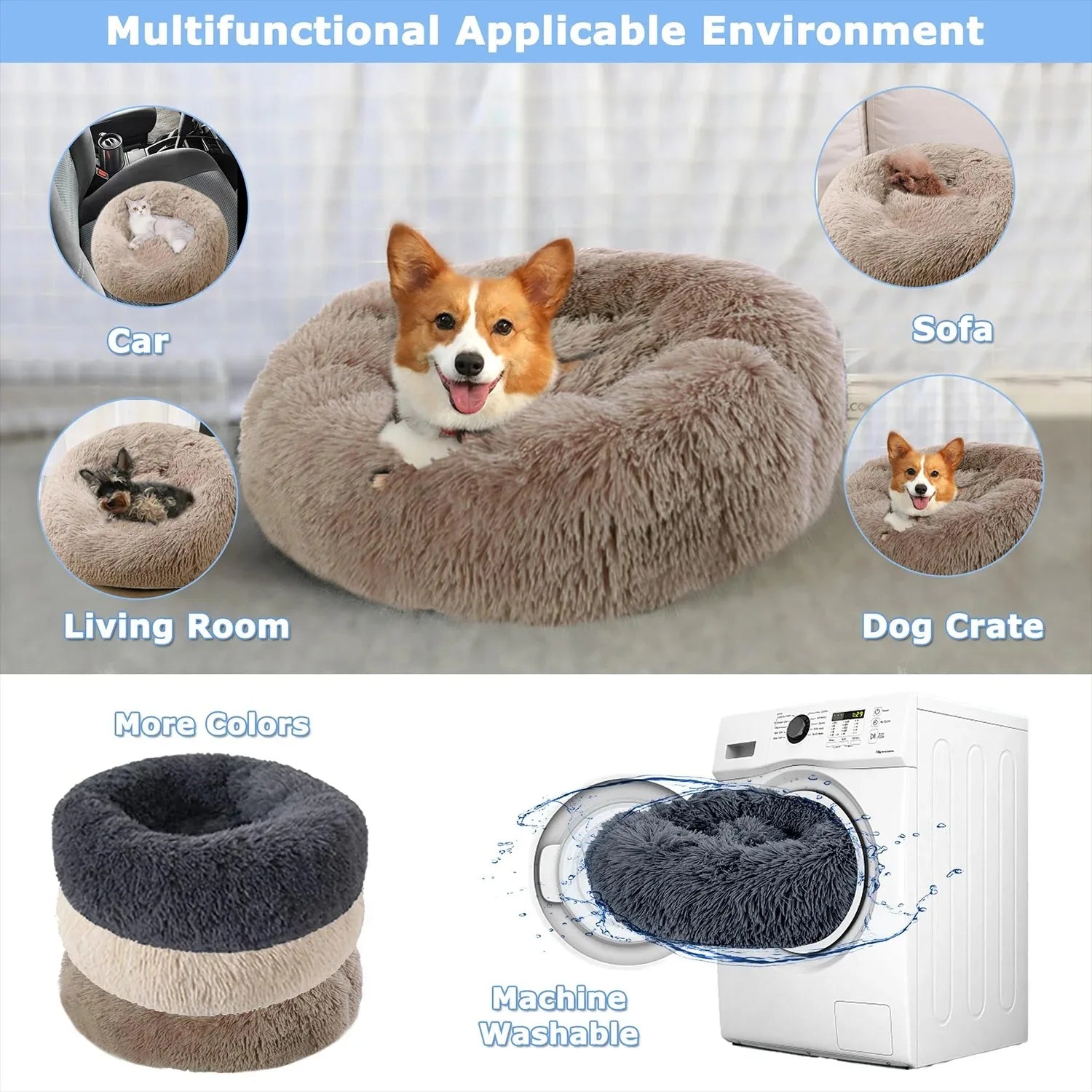 Cama Redonda para Cães Inverno - Cama Quente de Pelúcia Lavável para Pets Pequenos Médios e Grandes