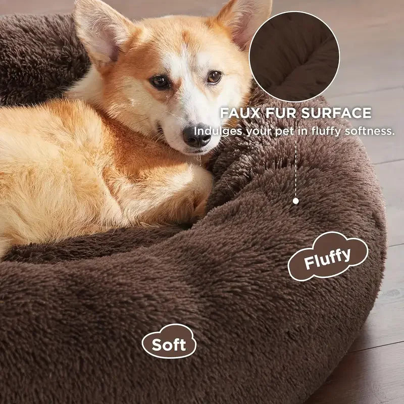 Cama Redonda para Cães Inverno - Cama Quente de Pelúcia Lavável para Pets Pequenos Médios e Grandes