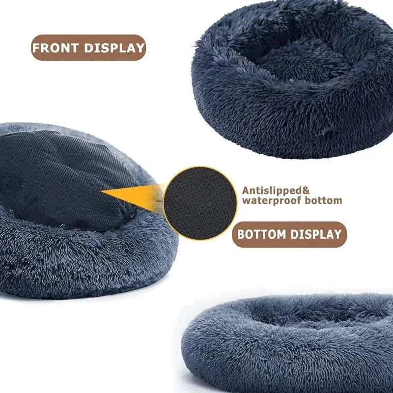 Cama Redonda para Cães Inverno - Cama Quente de Pelúcia Lavável para Pets Pequenos Médios e Grandes