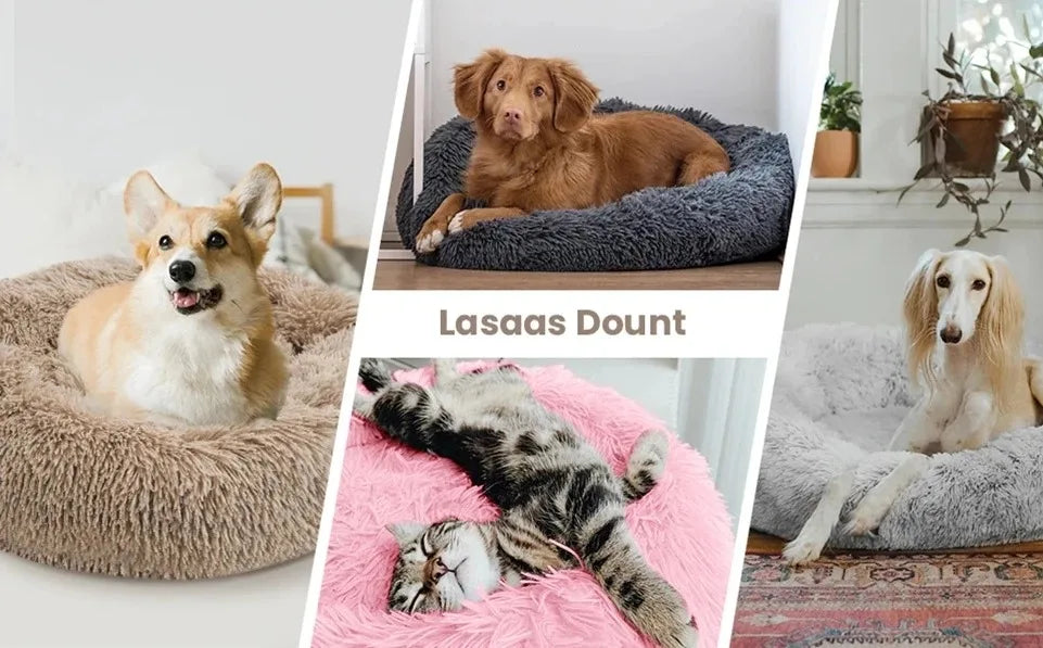 Cama Redonda para Cães Inverno - Cama Quente de Pelúcia Lavável para Pets Pequenos Médios e Grandes
