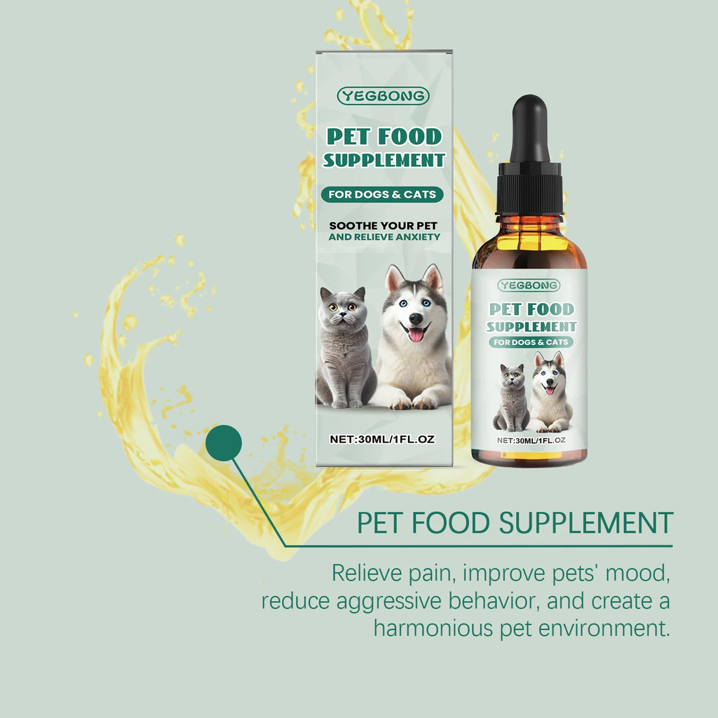 Suplemento Alimentar Anti-Ansiedade para Pets - Gotas Calmantes de Fácil Administração para Cães e Gatos